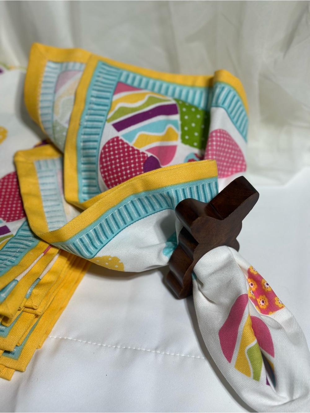 Pier 1 Yellow Border Napkins with Multicolor Easter Egg Print